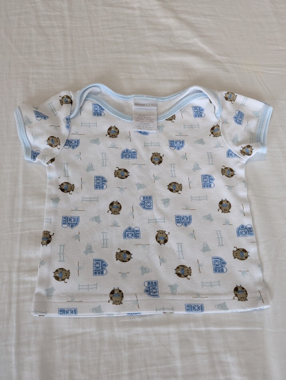 Vintage Sears Baby Short Sleeve Tee Cow Print Size 9 Months